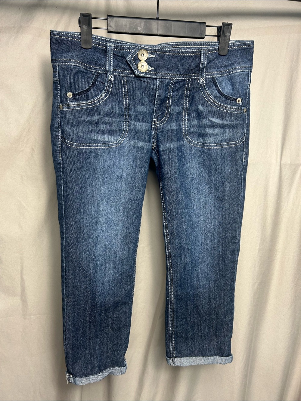 VINTAGE Y2K low waisted Candies blue stretch capris Sz 5